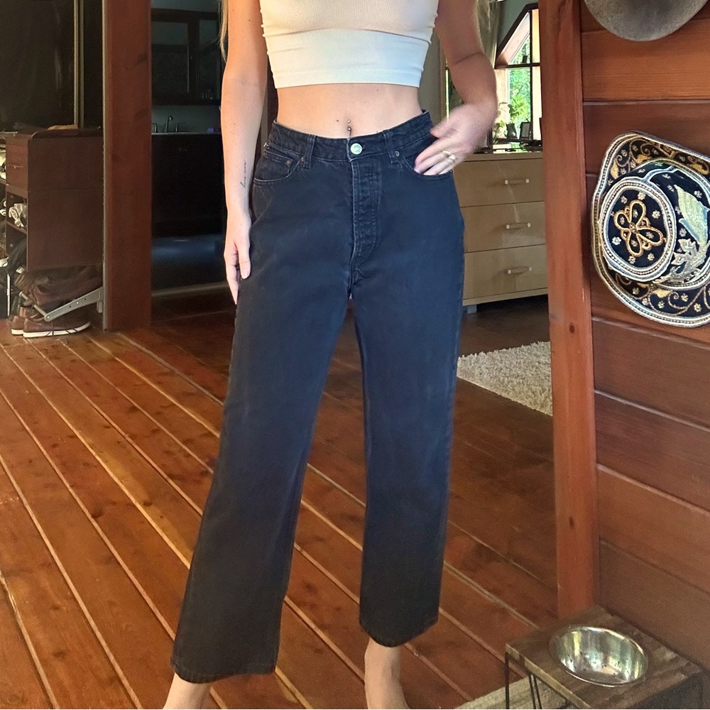 Zara straight leg boyfriend style black denim jeans